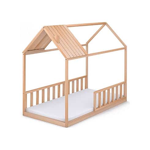 cama montessori casita con tejado y barandilla
