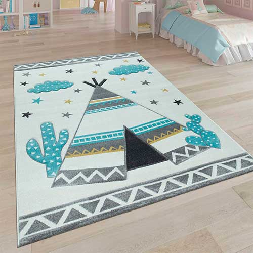 Alfombra con dibujo de tipi en colores verdes