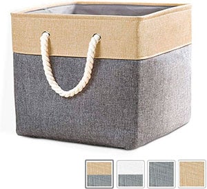 caja de tela cubo con asas de cuerda para recoger juguetes