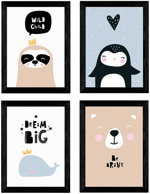 Cuadros de animales con marco negro