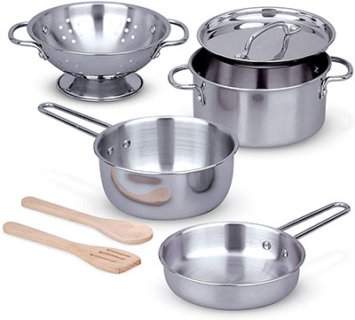 Juego de sartén, cazuela, olla, escurridor... para niños de metal